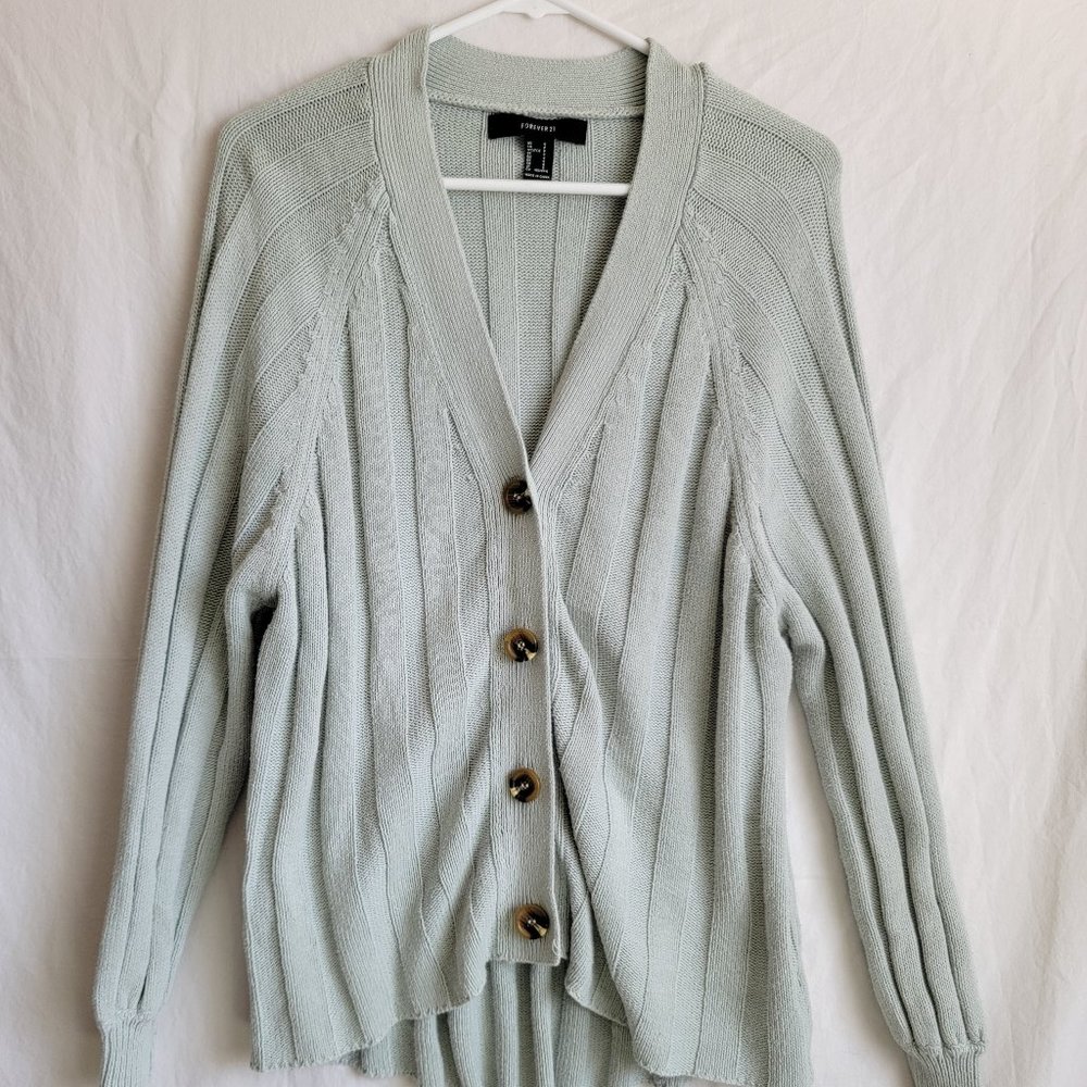 Forever 21 Chunky Knit Cardigan Green Small
